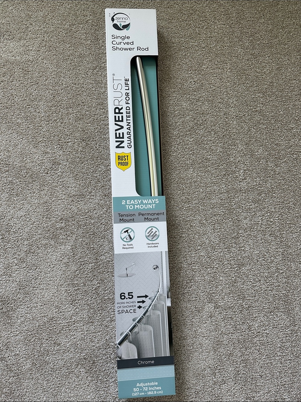 Neverrust Chrome Single Curved Shower Rod
